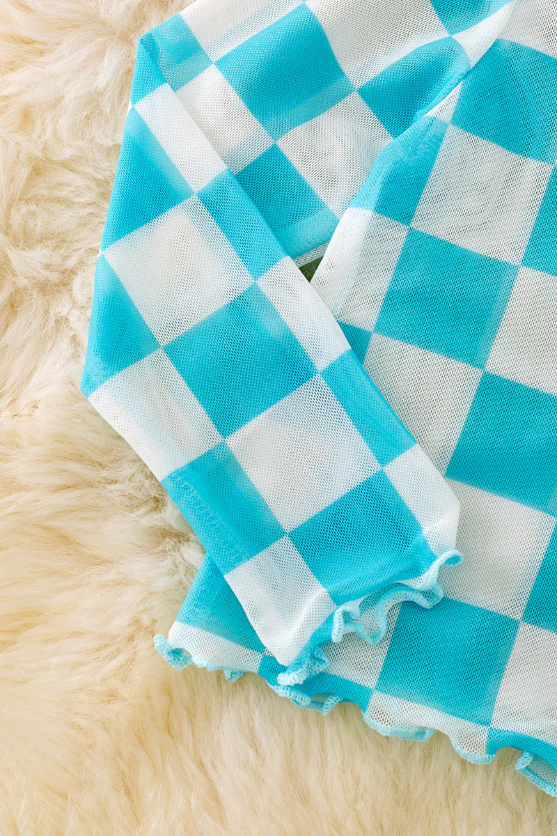 Aqua Checkered Mesh Top