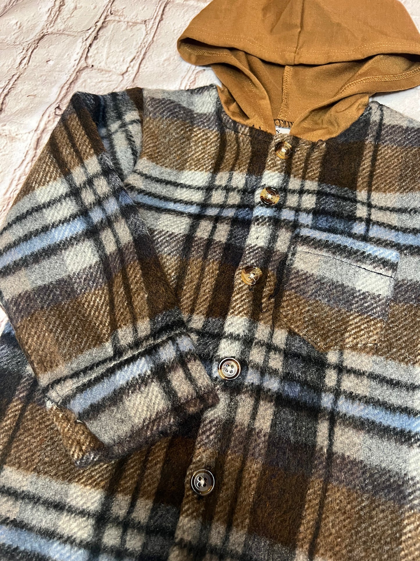 Brown Plaid Hooded Shacket