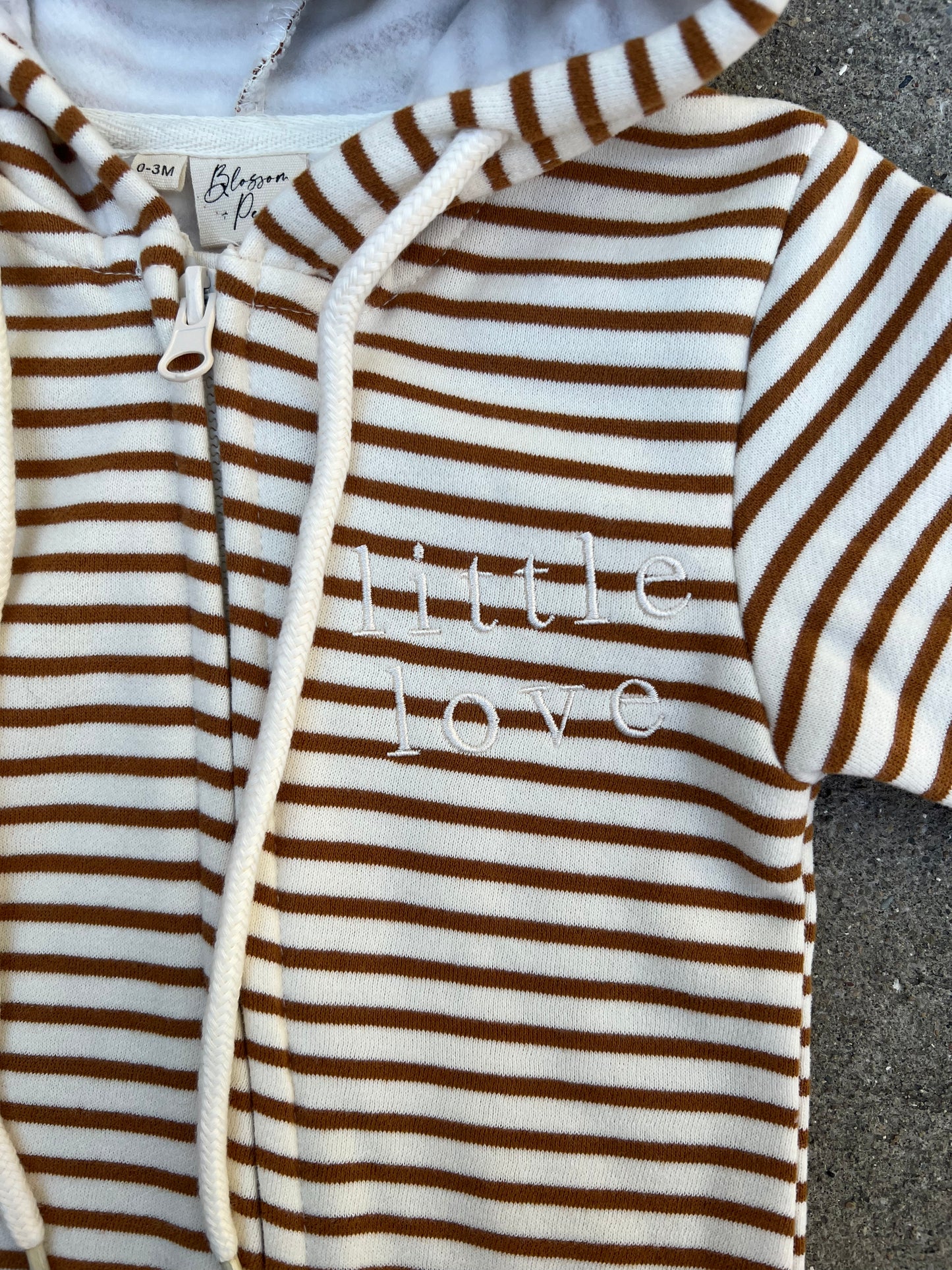 'Little Love' Hoodie Jumpsuit - Caramel Stripe