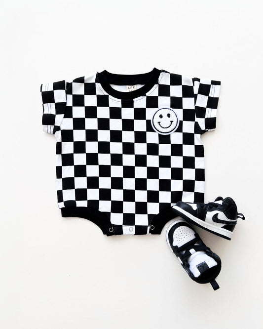 Checkered Black Bubble Romper