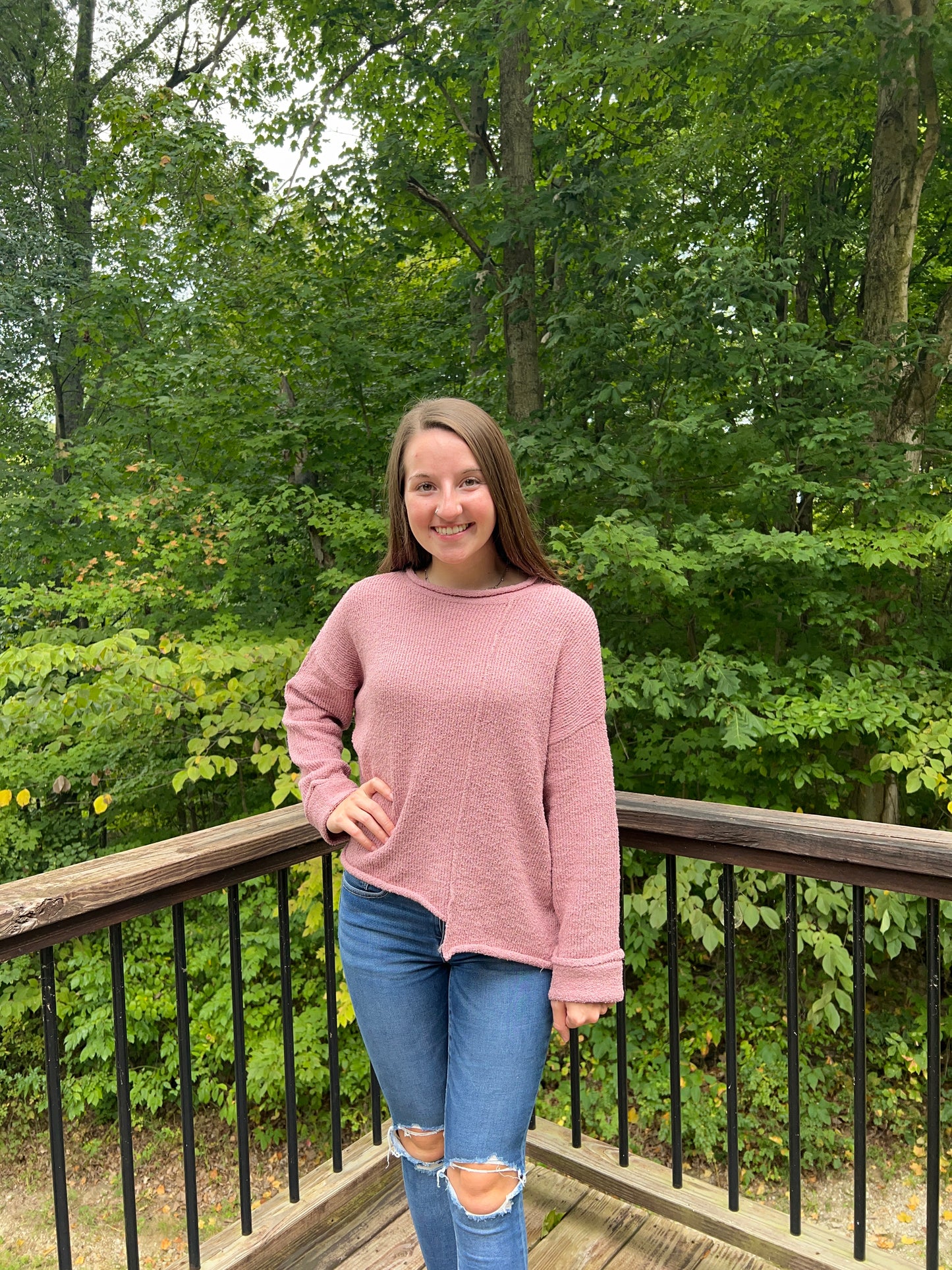 Asymmetric Rose Hem Sweater
