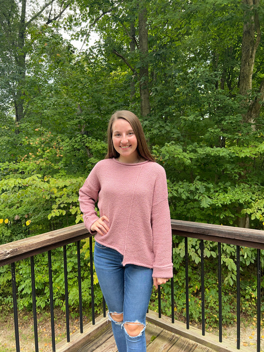 Asymmetric Rose Hem Sweater