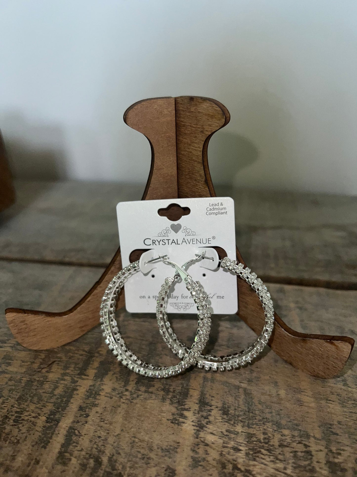 Rhinestone Silver Hoop Earrings