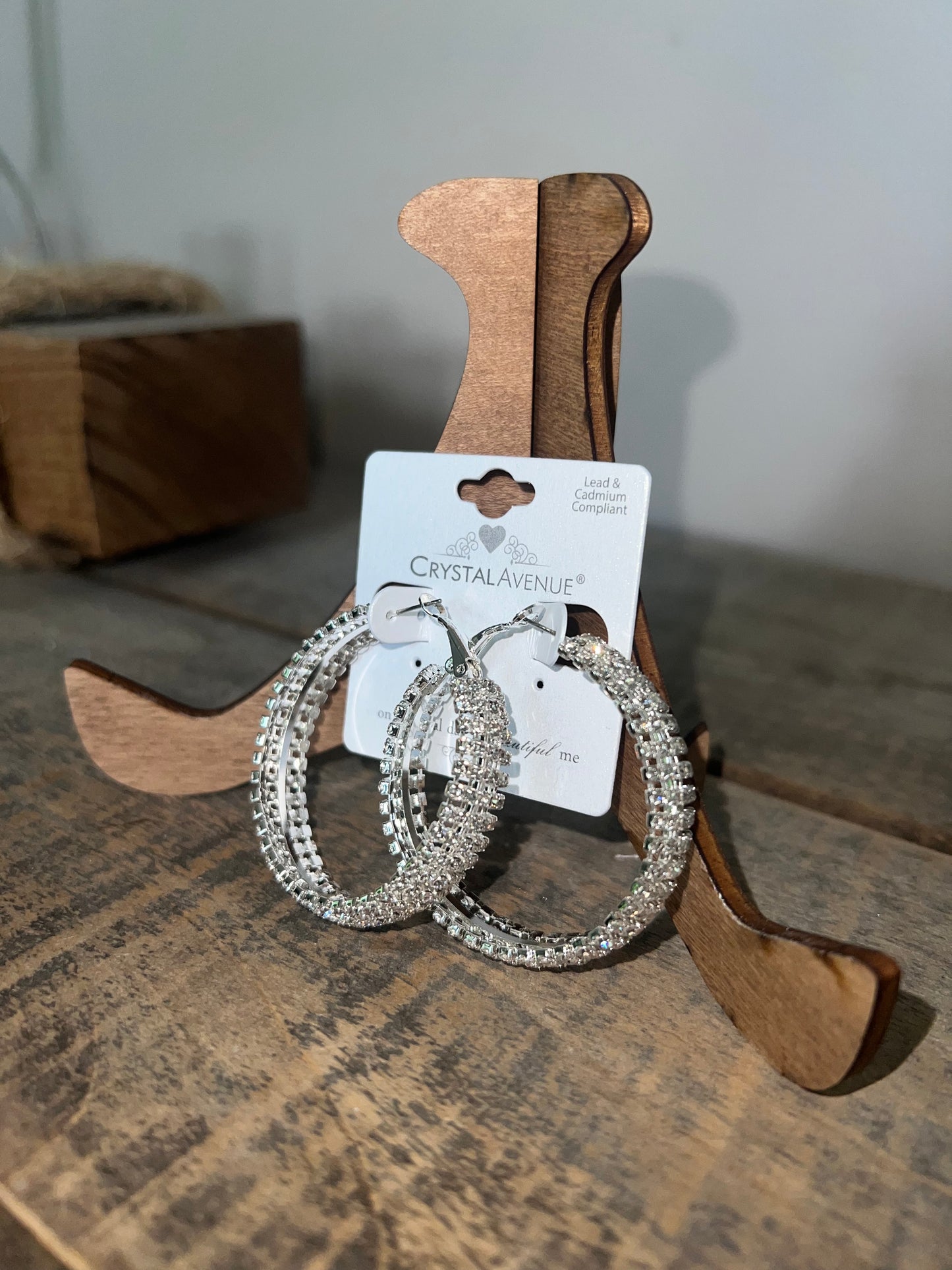 Rhinestone Silver Hoop Earrings