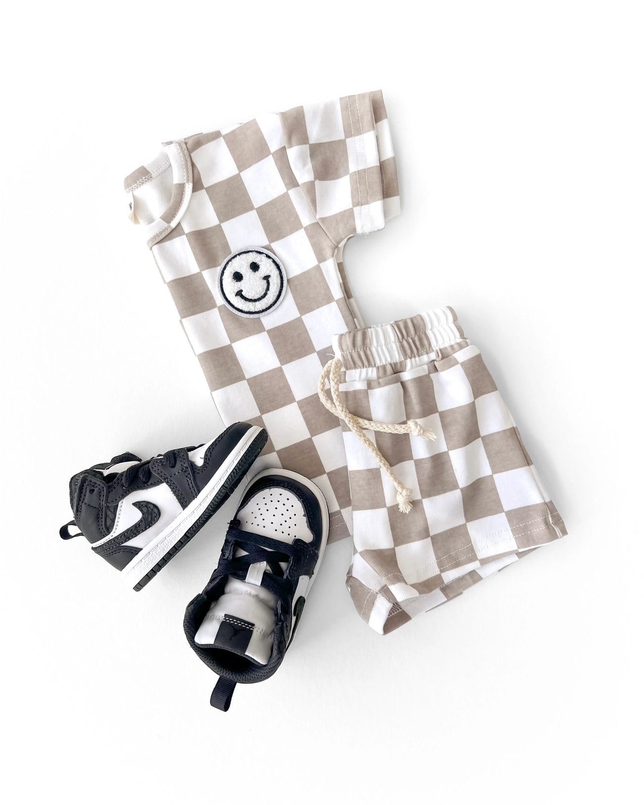 Neutral Checkered Shorts Set