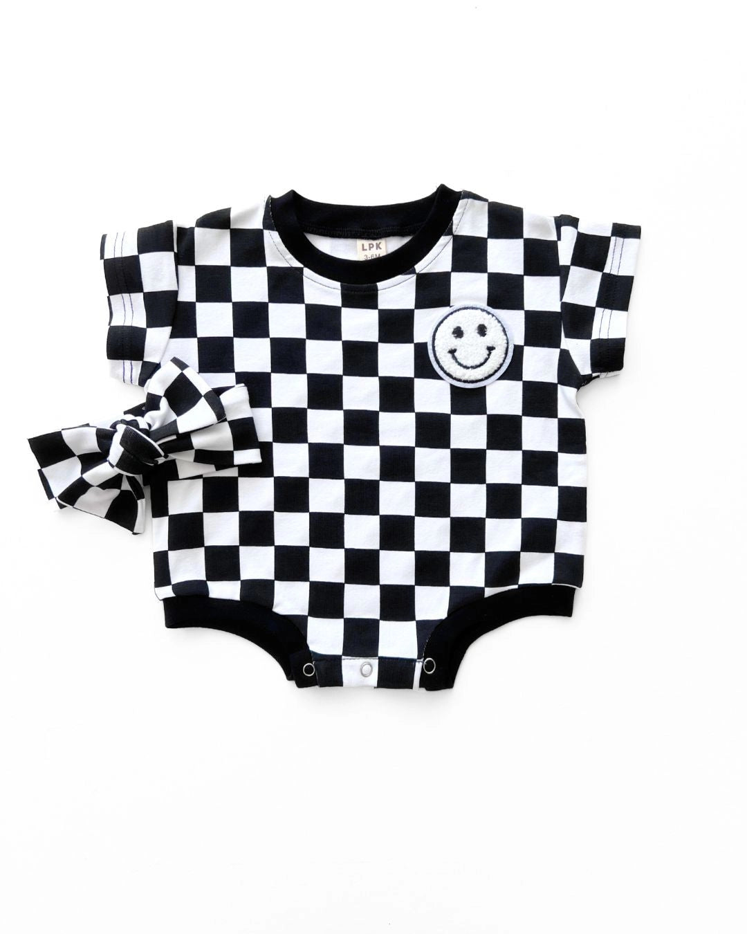 Checkered Black Bubble Romper