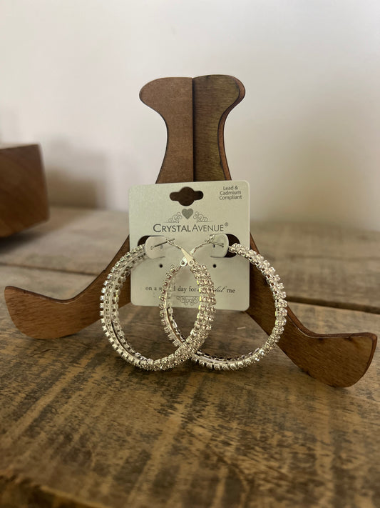 Rhinestone Silver Hoop Earrings
