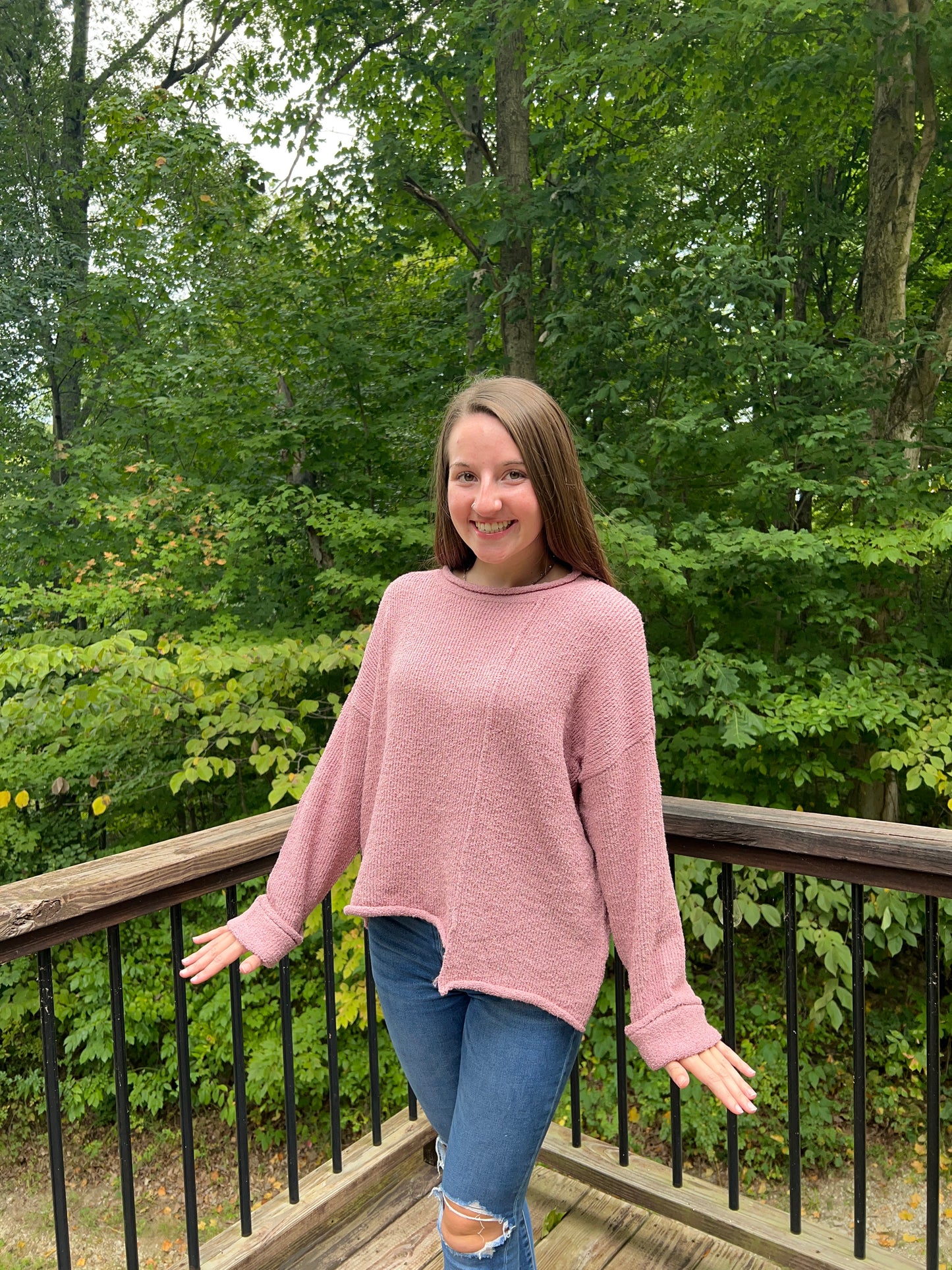 Asymmetric Rose Hem Sweater