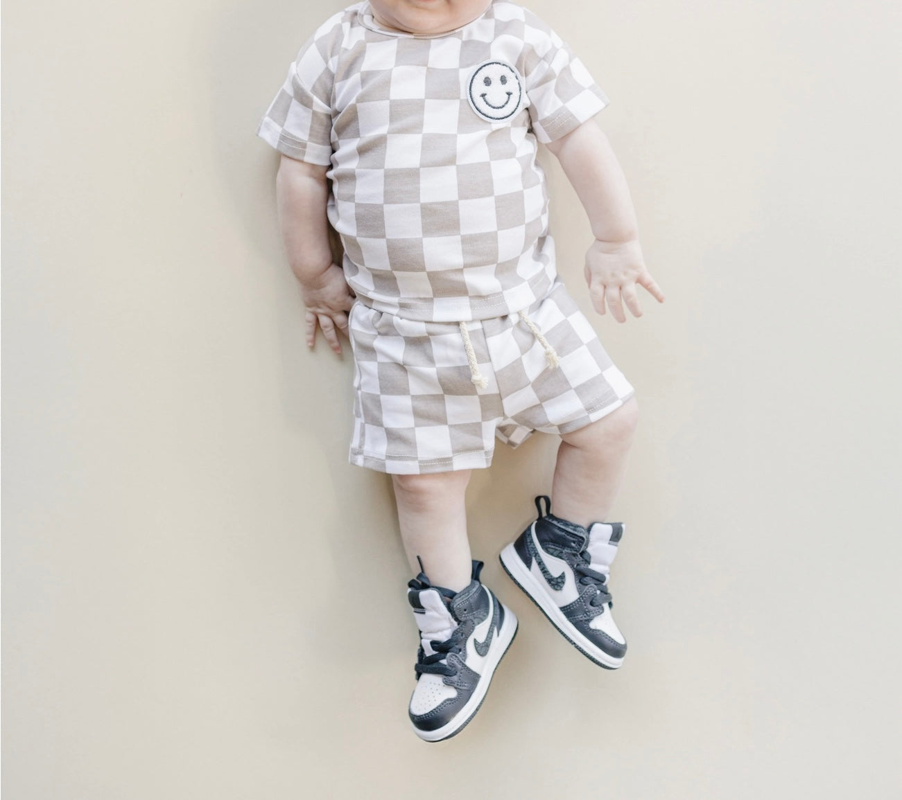 Neutral Checkered Shorts Set