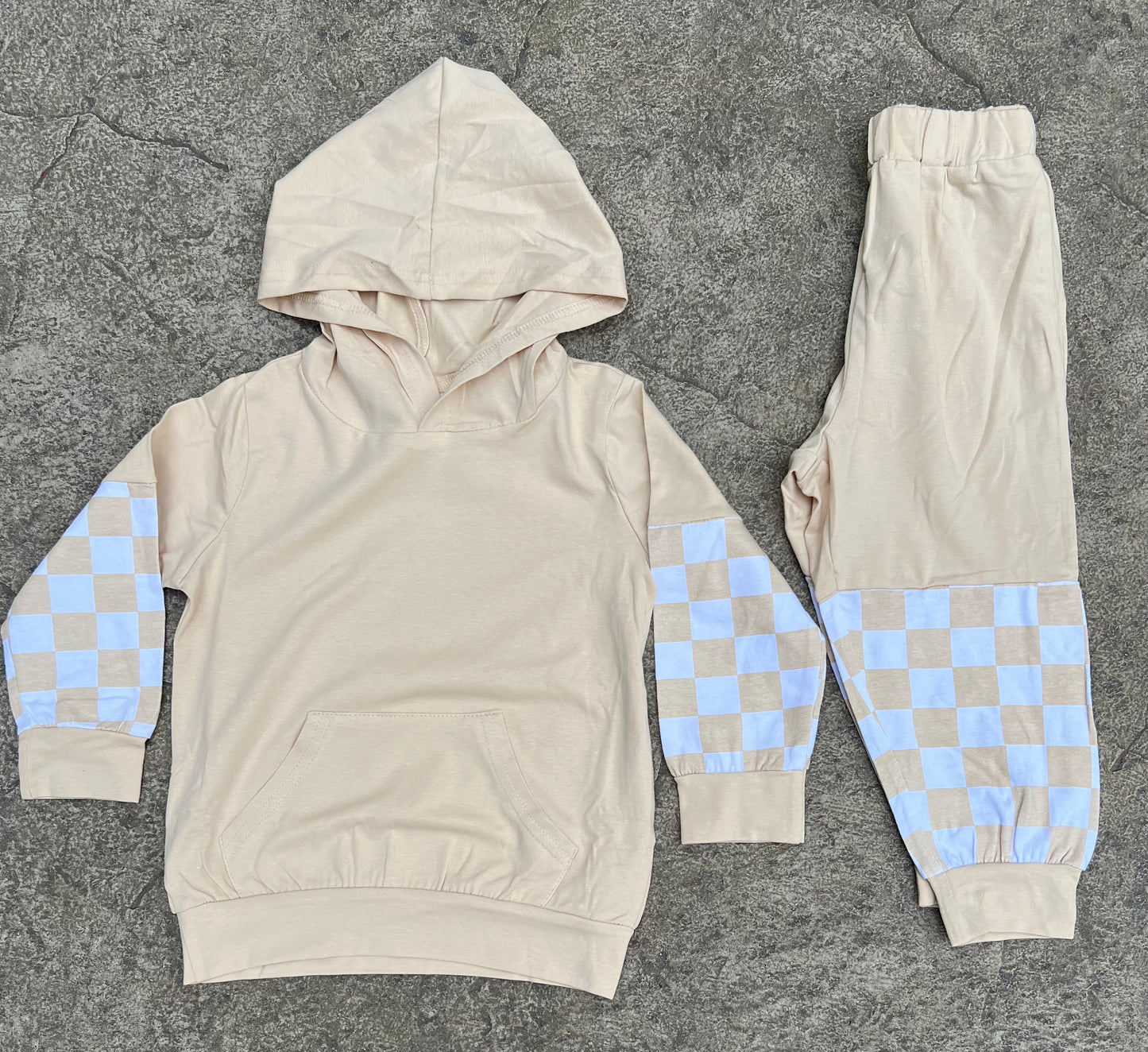 Cream Checkered Jogger Set