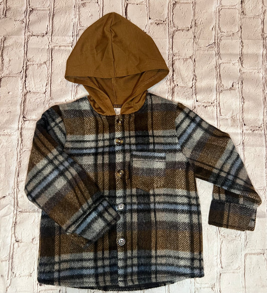 Brown Plaid Hooded Shacket