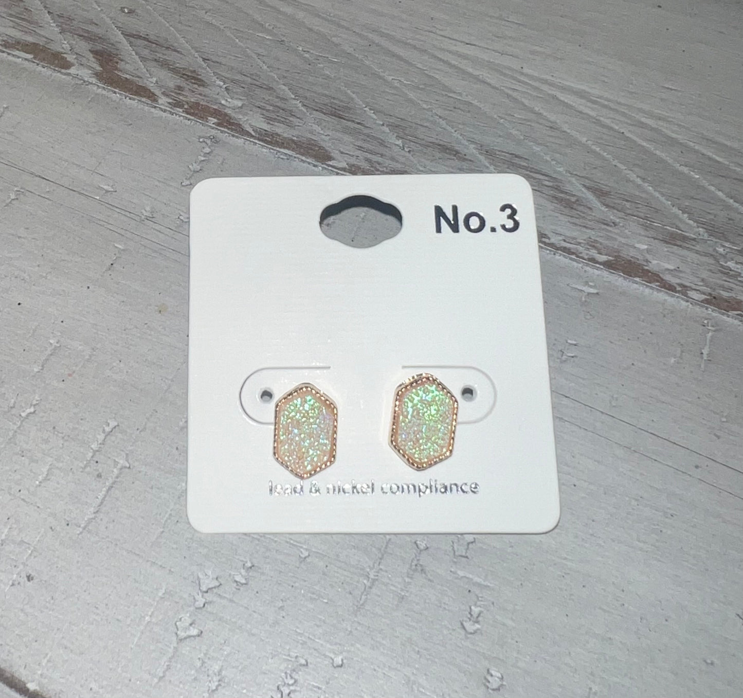 Iridescent Hexagon Stud Earrings
