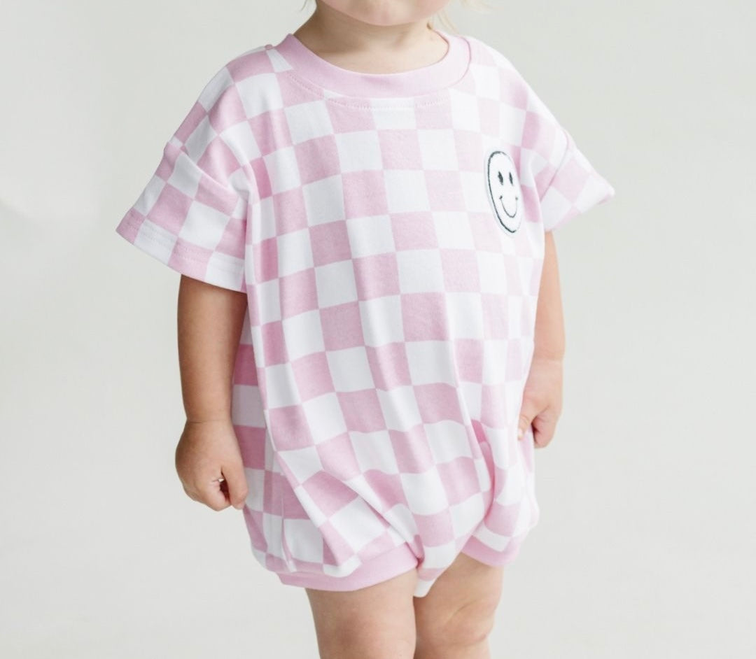 Checkered Pink Bubble Romper