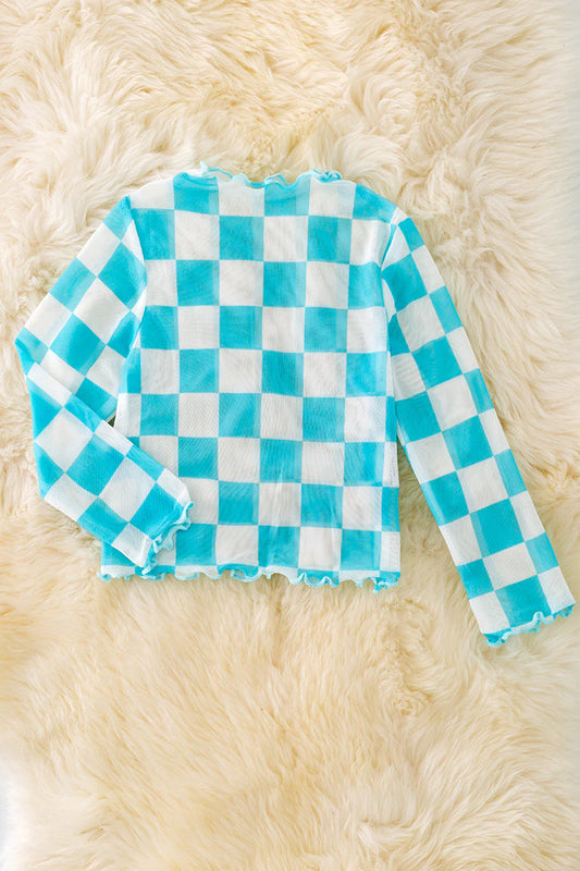 Aqua Checkered Mesh Top