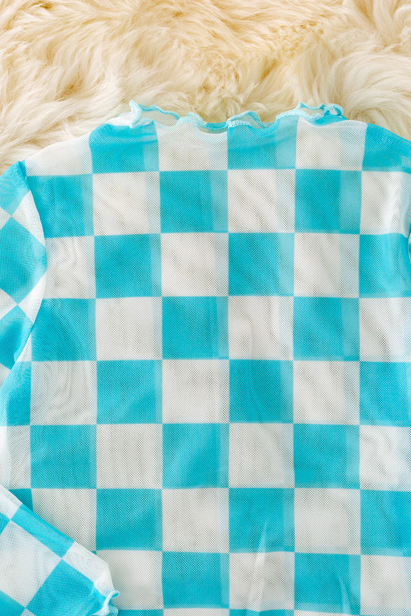 Aqua Checkered Mesh Top
