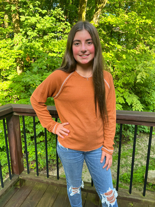 Brown Waffle Knit Long Sleeve