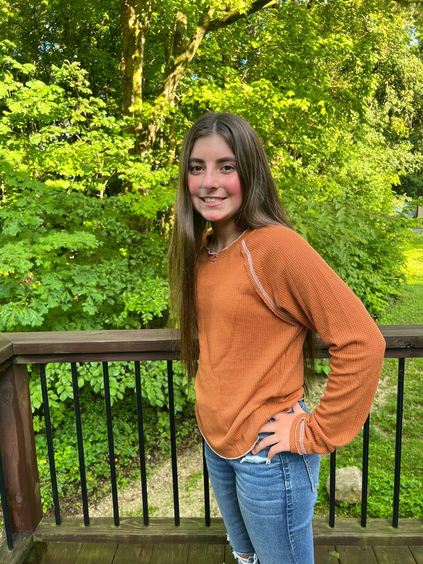 Brown Waffle Knit Long Sleeve