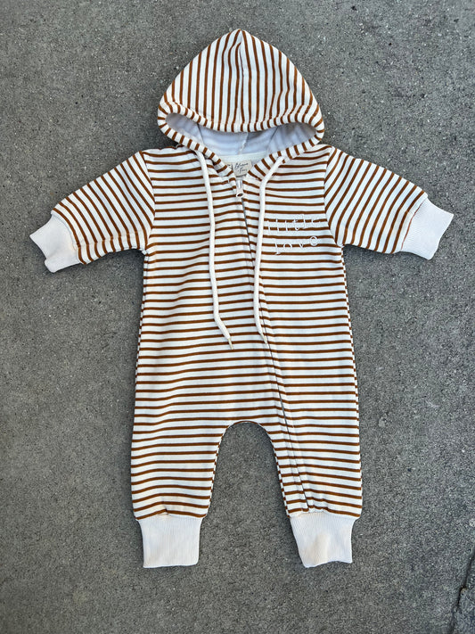 'Little Love' Hoodie Jumpsuit - Caramel Stripe