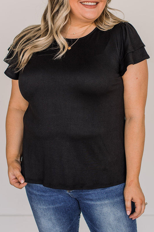 Plus Size Black Ruffled Sleeve Tee