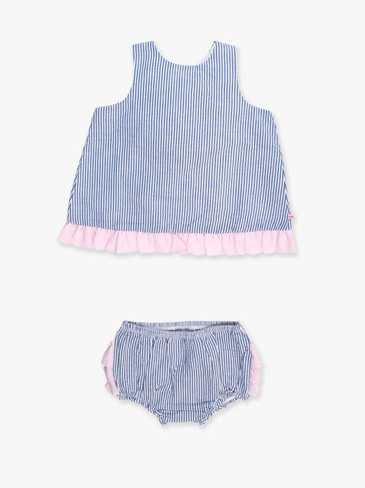 Baby Girl Striped Ruffle Top & Bloomer Set