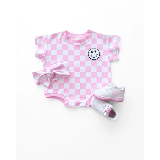 Checkered Pink Bubble Romper