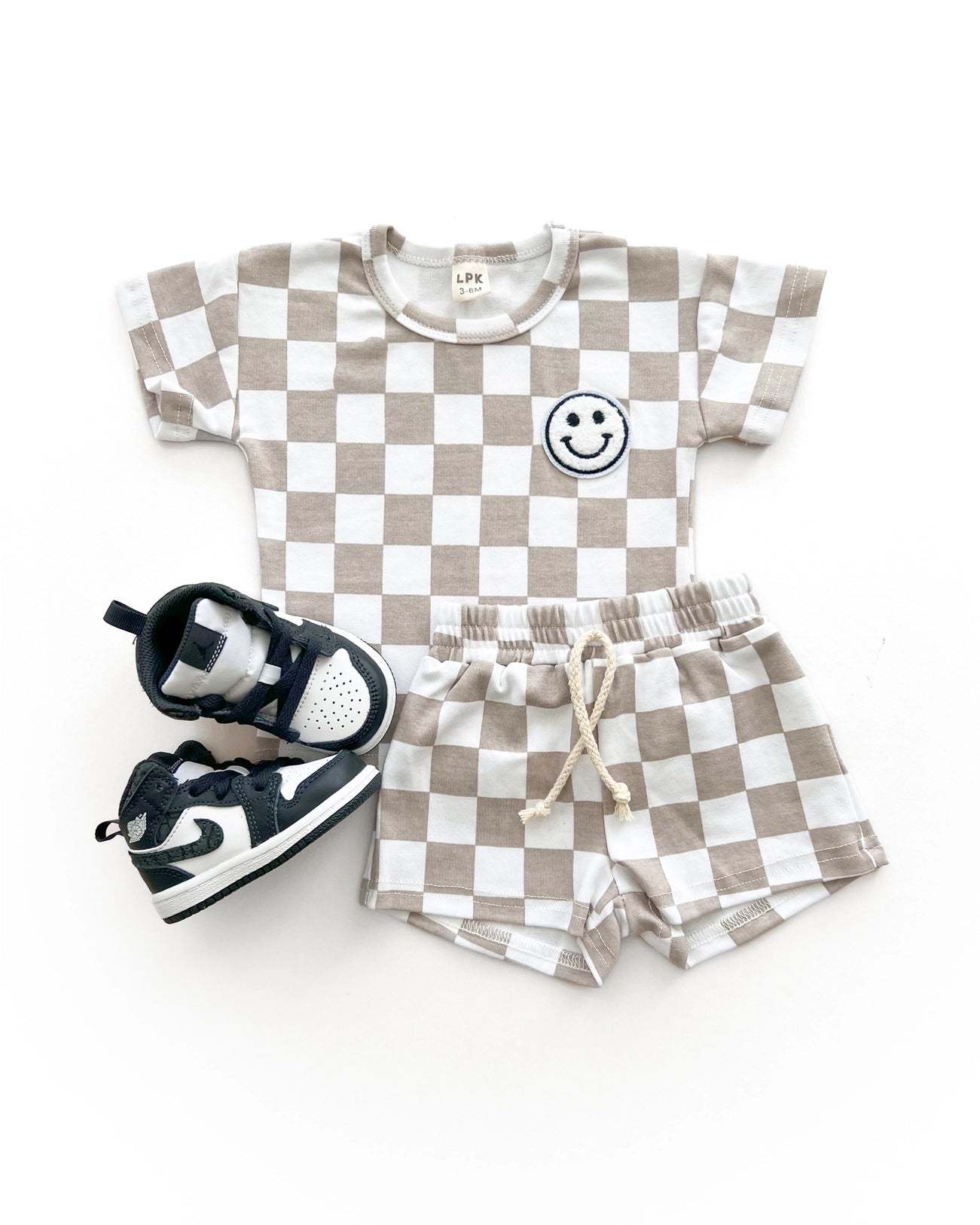 Neutral Checkered Shorts Set