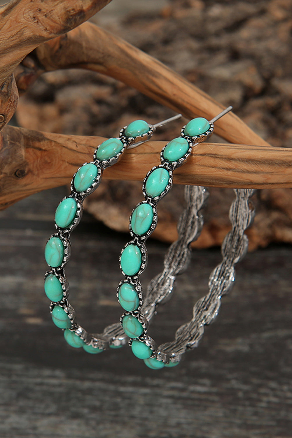 Turquoise Silver Hoop Earrings